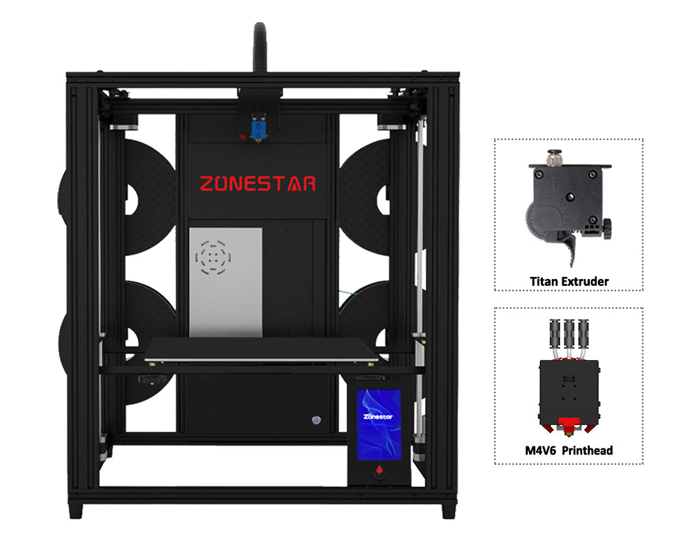 ZONESTAR 4 Extruders Mixing Color Multi Color Large Size FDM 3D Printer DIY Kit Z9V5Pro-MK4/MK5/MK6