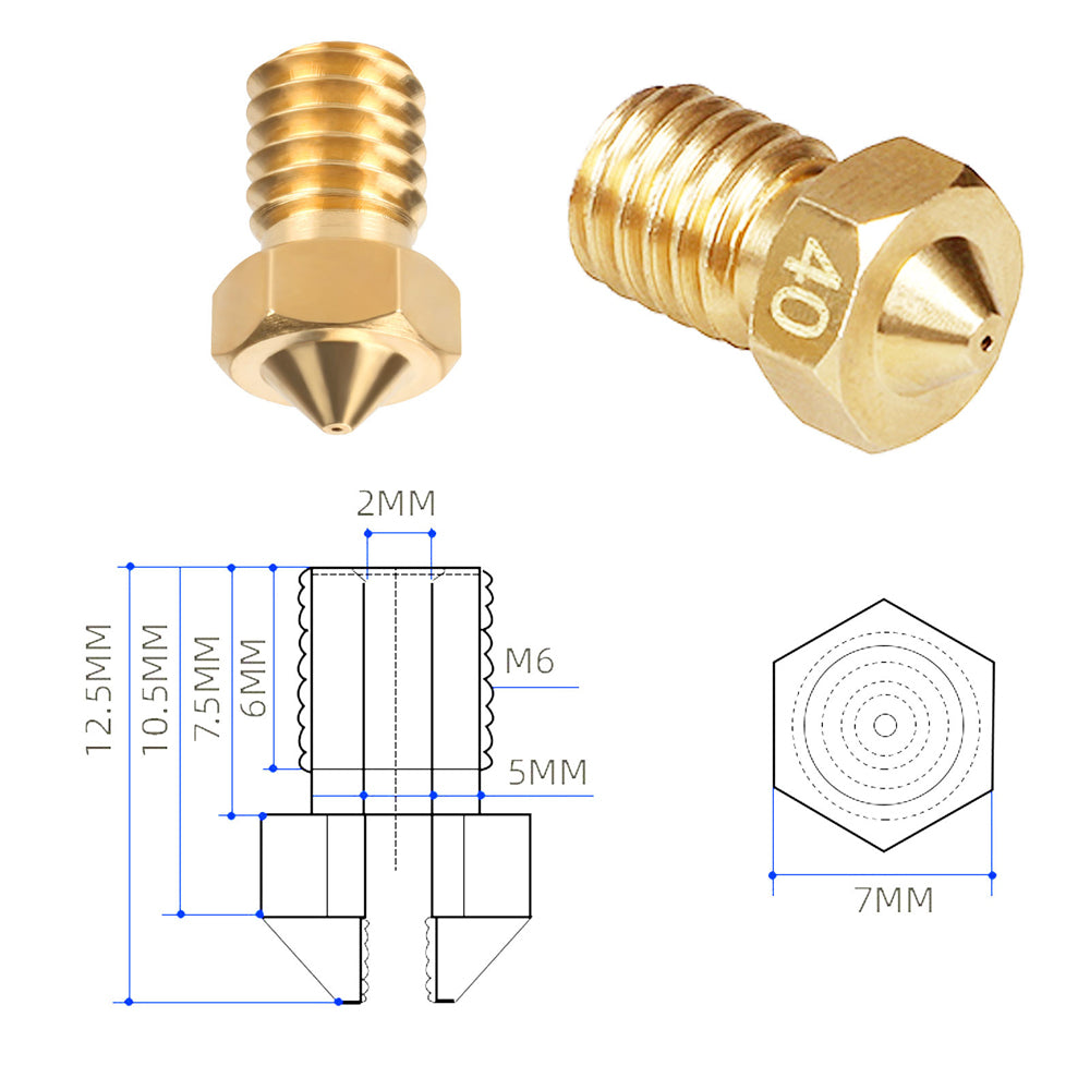 2PCS/Lot V6 Volcano Nozzle M6 Thread V6 Brass Stainless Steel Nozzle 1.75mm Filament 3D Printer Part