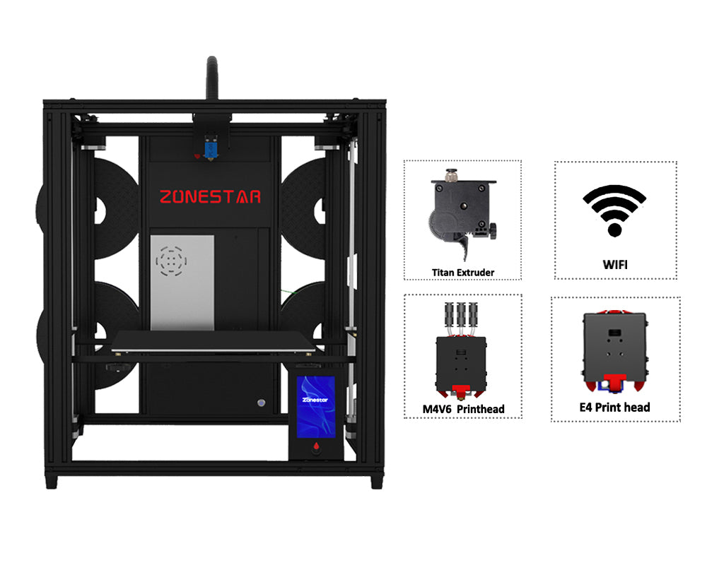 ZONESTAR 4 Extruders Mixing Color Multi Color Large Size FDM 3D Printer DIY Kit Z9V5Pro-MK4/MK5/MK6