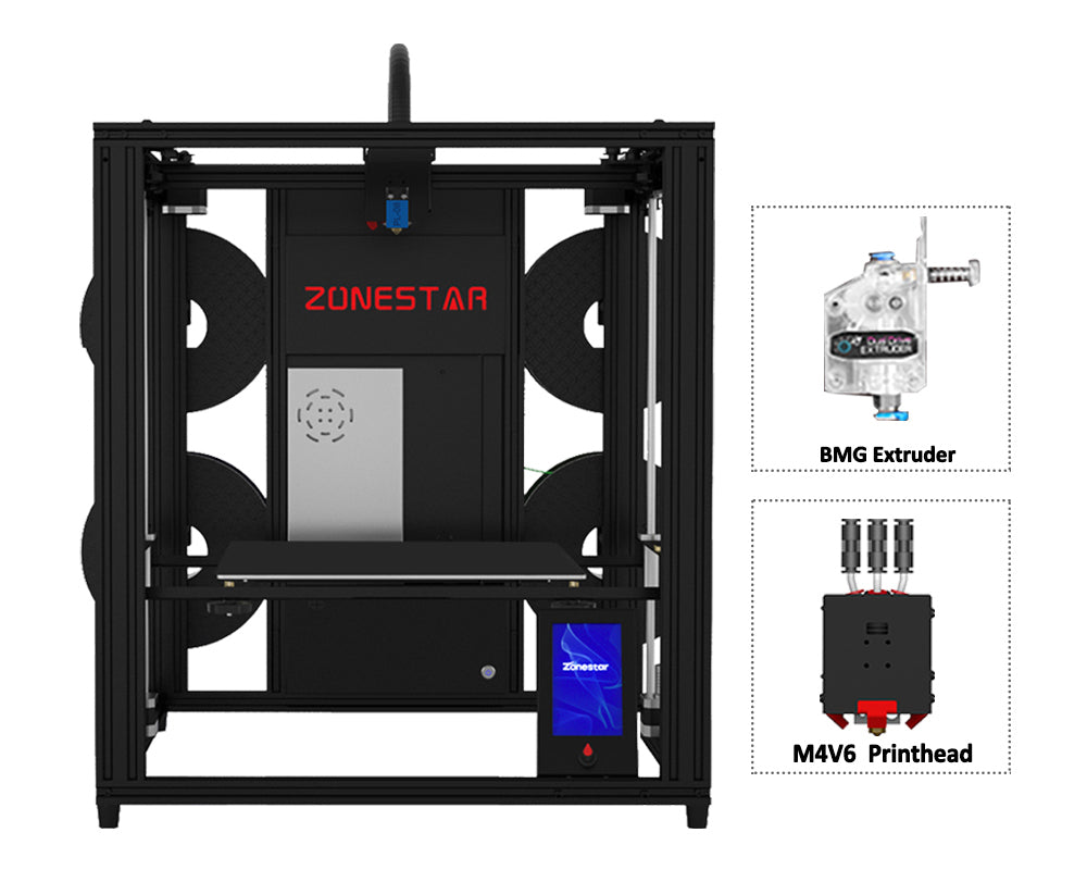 ZONESTAR 4 Extruders Mixing Color Multi Color Large Size FDM 3D Printer DIY Kit Z9V5Pro-MK4/MK5/MK6