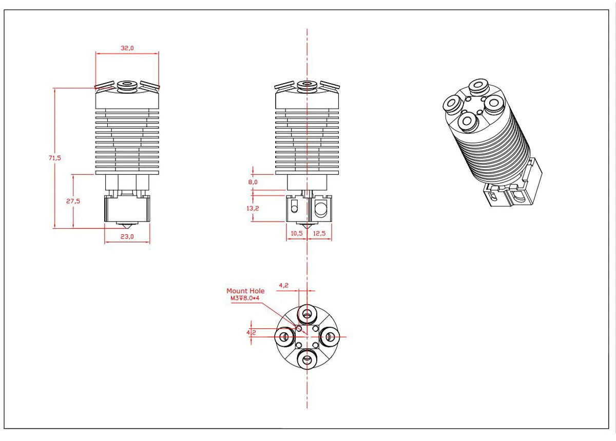 4-IN-1-OUT Non Mix Color Hotend 0.4mm V6 Nozzle 24V Extruder J-head 1.75mm Filament