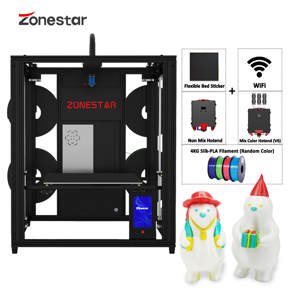 ZONESTAR 4 Extruders Mixing Color Multi Color Large Size FDM 3D Printer DIY Kit Z9V5Pro-MK4/MK5/MK6