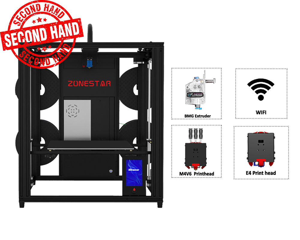 Liquidação z9v5pro segunda mão zonestar 4 extrusoras multi cores tamanho grande impressora 3d fdm kit diy