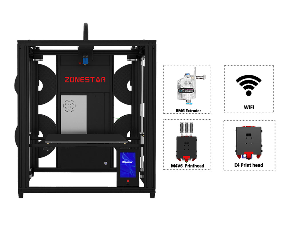Zonestar 4 extrusoras misturando cores multicoloridas tamanho grande fdm impressora 3d kit diy Z9V5Pro-MK4MK5